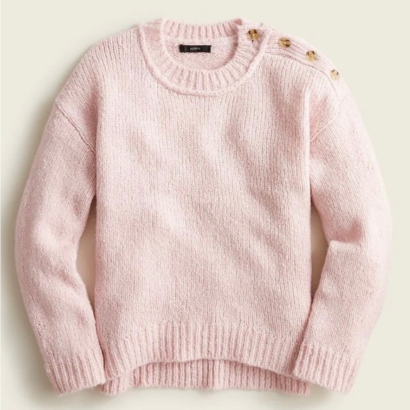 J. Crew Sweaters - J. Crew Sweater Size L - Button-Shoulder Heathered Crewneck Sweater
